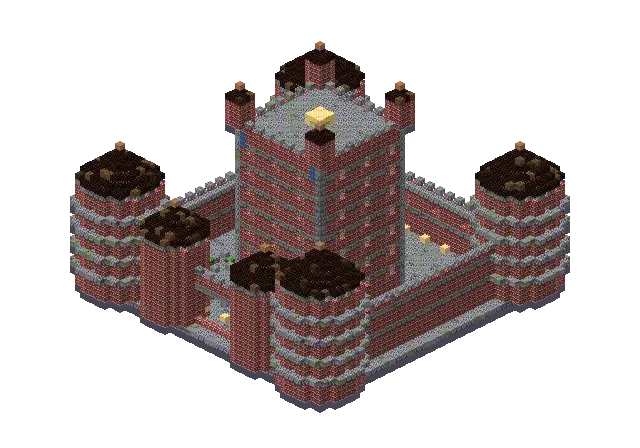 32 blocks high brick palace, a Minecraft castle of 14,097 blocks, rendered by Blocksmith from “a 32 blocks high brick palace”