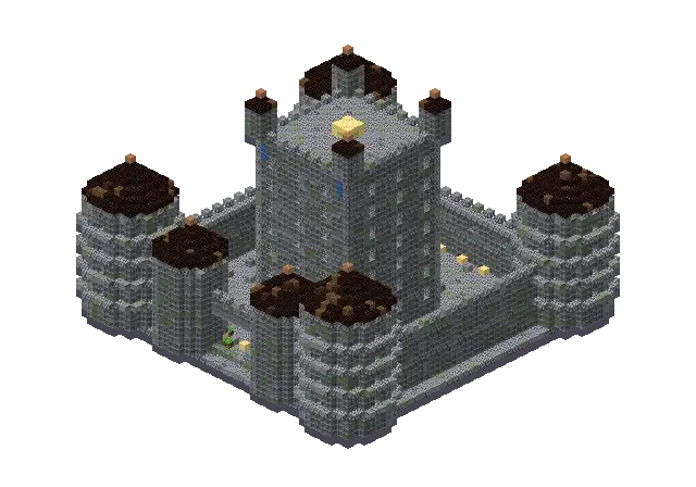 32 blocks high cobble palace, a Minecraft castle of 14,093 blocks, rendered by Blocksmith from “a 32 blocks high cobble palace”