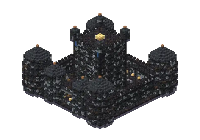 32 blocks high dark gothic palace, a Minecraft castle of 14,091 blocks, rendered by Blocksmith from “a 32 blocks high dark gothic palace”