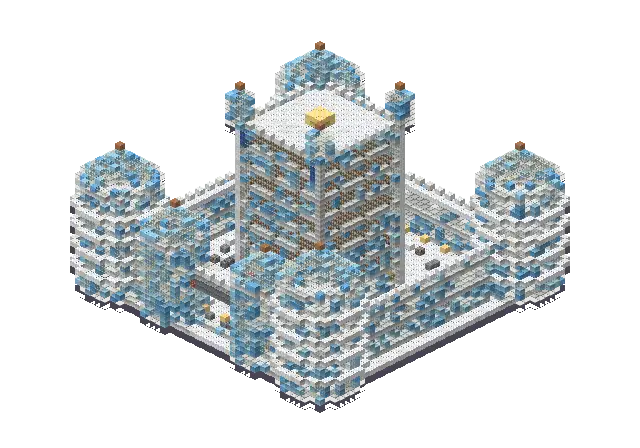 32 blocks high frozen palace, a Minecraft castle of 14,097 blocks, rendered by Blocksmith from “a 32 blocks high frozen palace”