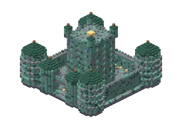32 blocks high ocean palace, a Minecraft castle of 14,090 blocks, rendered by Blocksmith from “a 32 blocks high ocean palace”