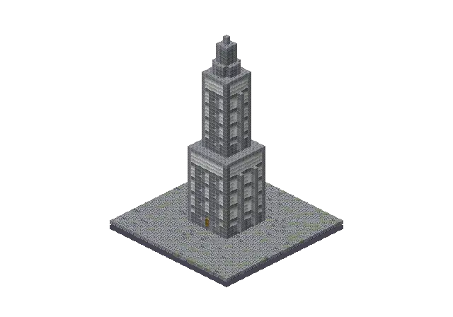 40 blocks high skyscraper, a Minecraft tower of 3,700 blocks, rendered by Blocksmith from “a 40 blocks high skyscraper”