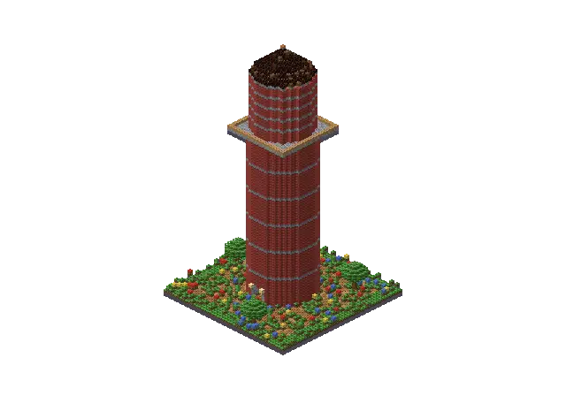 60 blocks high brick wizard tower, a Minecraft tower of 10,957 blocks, rendered by Blocksmith from “a 60 blocks high brick wizard tower”