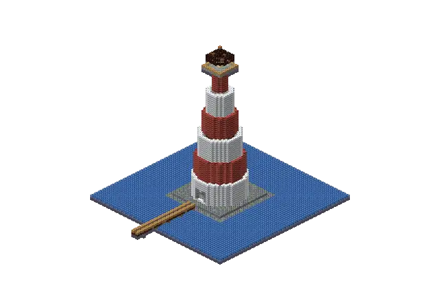 60 blocks high cobble lighthouse, a Minecraft lighthouse of 8,122 blocks, rendered by Blocksmith from “a 60 blocks high cobble lighthouse”