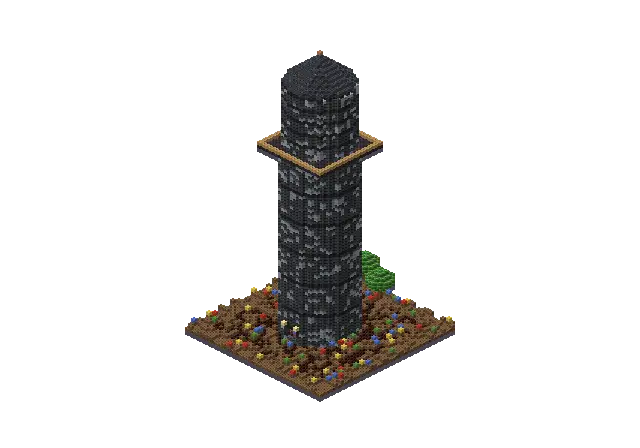 60 blocks high dark gothic wizard tower, a Minecraft tower of 10,909 blocks, rendered by Blocksmith from “a 60 blocks high dark gothic wizard tower”