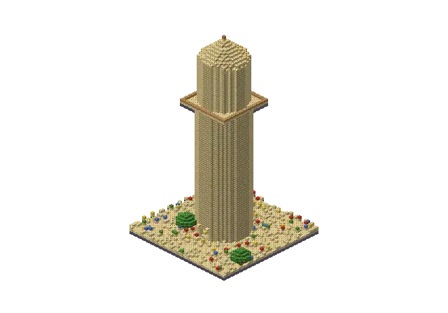 60 blocks high desert wizard tower, a Minecraft tower of 10,934 blocks, rendered by Blocksmith from “a 60 blocks high desert wizard tower”