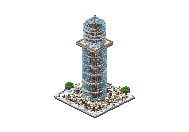 60 blocks high frozen wizard tower, a Minecraft tower of 10,958 blocks, rendered by Blocksmith from “a 60 blocks high frozen wizard tower”