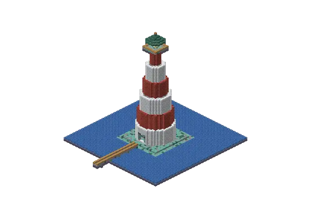60 blocks high ocean lighthouse, a Minecraft lighthouse of 8,122 blocks, rendered by Blocksmith from “a 60 blocks high ocean lighthouse”