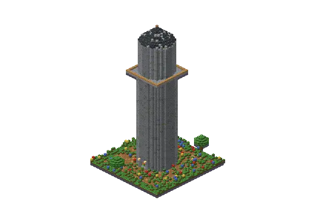 60 blocks high wizard tower, a Minecraft tower of 10,933 blocks, rendered by Blocksmith from “a 60 blocks high wizard tower”