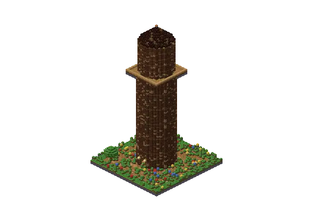 60 blocks high wooden wizard tower, a Minecraft tower of 10,911 blocks, rendered by Blocksmith from “a 60 blocks high wooden wizard tower”