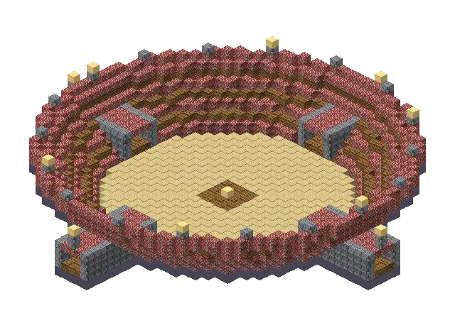 Big brick arena, a Minecraft arena of 2,717 blocks, rendered by Blocksmith from “a big brick arena”