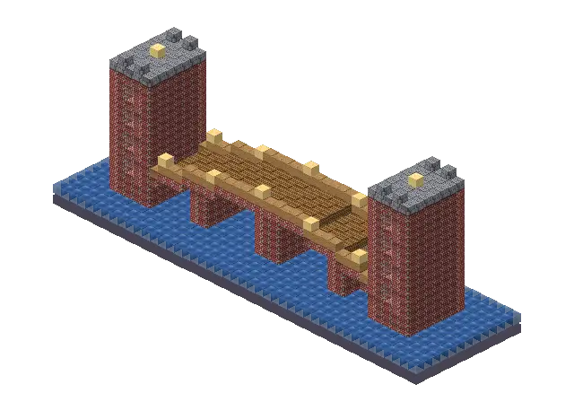 Big brick bridge, a Minecraft bridge of 1,748 blocks, rendered by Blocksmith from “a big brick bridge”