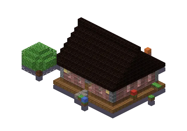 Big brick house, a Minecraft house of 1,194 blocks, rendered by Blocksmith from “a big brick house”