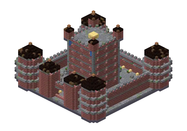 Big brick palace, a Minecraft castle of 9,739 blocks, rendered by Blocksmith from “a big brick palace”