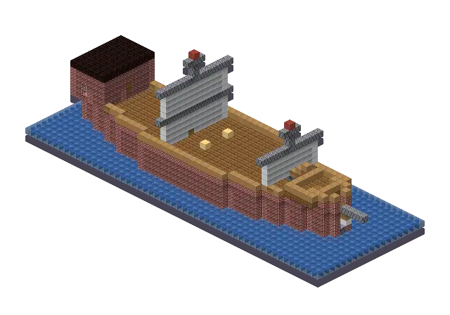 Big brick ship, a Minecraft ship of 2,473 blocks, rendered by Blocksmith from “a big brick ship”