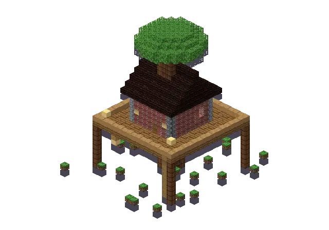 Big brick treehouse, a Minecraft treehouse of 1,345 blocks, rendered by Blocksmith from “a big brick treehouse”