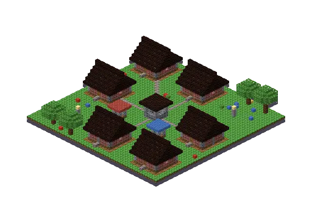 Big brick village, a Minecraft village of 5,761 blocks, rendered by Blocksmith from “a big brick village”