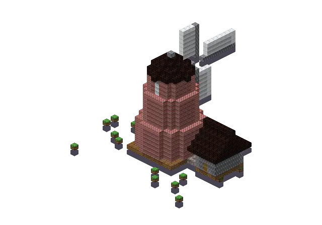 Big brick windmill, a Minecraft windmill of 1,622 blocks, rendered by Blocksmith from “a big brick windmill”