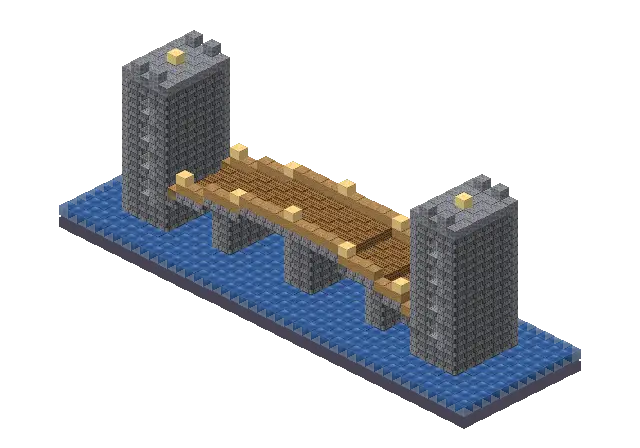 Big bridge, a Minecraft bridge of 1,748 blocks, rendered by Blocksmith from “a big bridge”