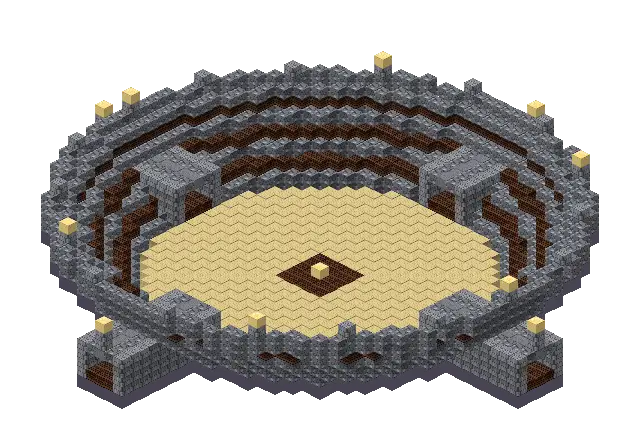 Big cobble arena, a Minecraft arena of 2,717 blocks, rendered by Blocksmith from “a big cobble arena”