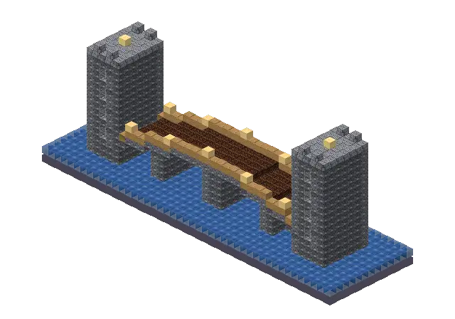 Big cobble bridge, a Minecraft bridge of 1,748 blocks, rendered by Blocksmith from “a big cobble bridge”