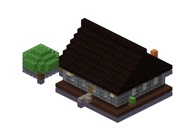 Big cobble house, a Minecraft house of 1,189 blocks, rendered by Blocksmith from “a big cobble house”