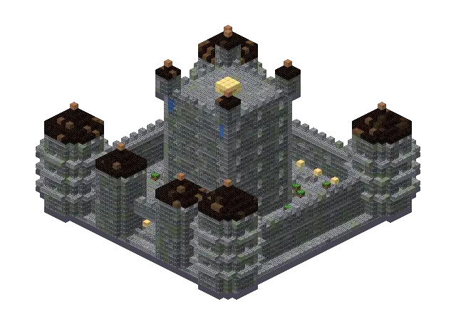 Big cobble palace, a Minecraft castle of 9,738 blocks, rendered by Blocksmith from “a big cobble palace”