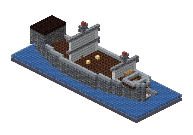 Big cobble ship, a Minecraft ship of 2,473 blocks, rendered by Blocksmith from “a big cobble ship”