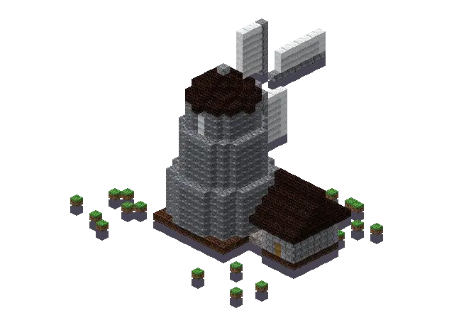 Big cobble windmill, a Minecraft windmill of 1,624 blocks, rendered by Blocksmith from “a big cobble windmill”