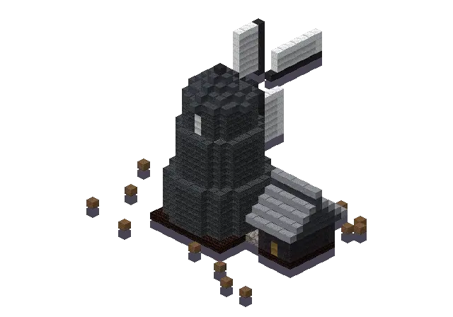 Big dark gothic windmill, a Minecraft windmill of 1,622 blocks, rendered by Blocksmith from “a big dark gothic windmill”