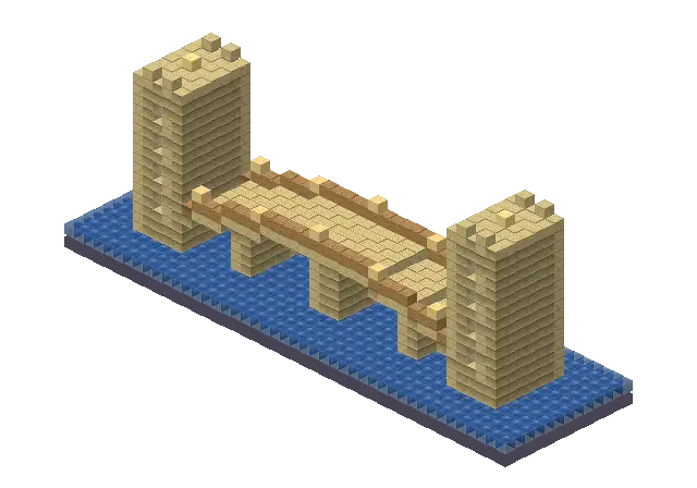 Big desert bridge, a Minecraft bridge of 1,748 blocks, rendered by Blocksmith from “a big desert bridge”