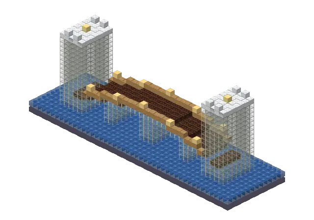 Big frozen bridge, a Minecraft bridge of 1,748 blocks, rendered by Blocksmith from “a big frozen bridge”