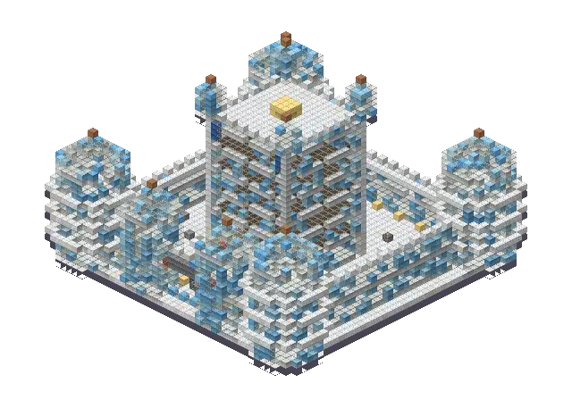 Big frozen palace, a Minecraft castle of 9,738 blocks, rendered by Blocksmith from “a big frozen palace”