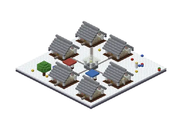 Big frozen village, a Minecraft village of 5,384 blocks, rendered by Blocksmith from “a big frozen village”