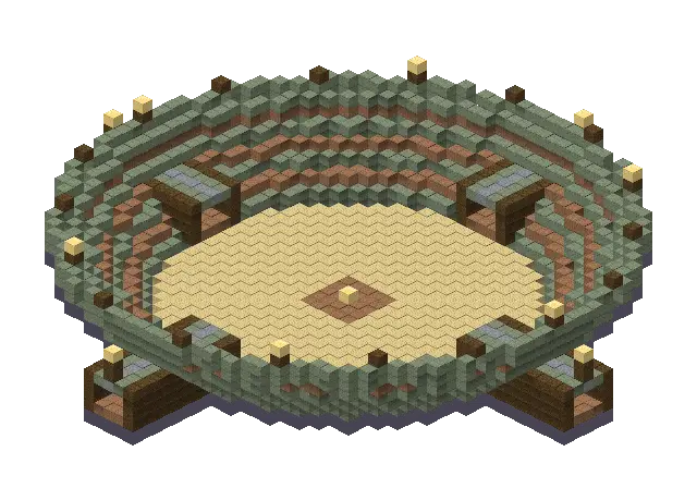Big jungle arena, a Minecraft arena of 2,717 blocks, rendered by Blocksmith from “a big jungle arena”