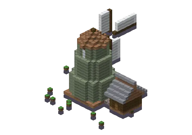 Big jungle windmill, a Minecraft windmill of 1,618 blocks, rendered by Blocksmith from “a big jungle windmill”