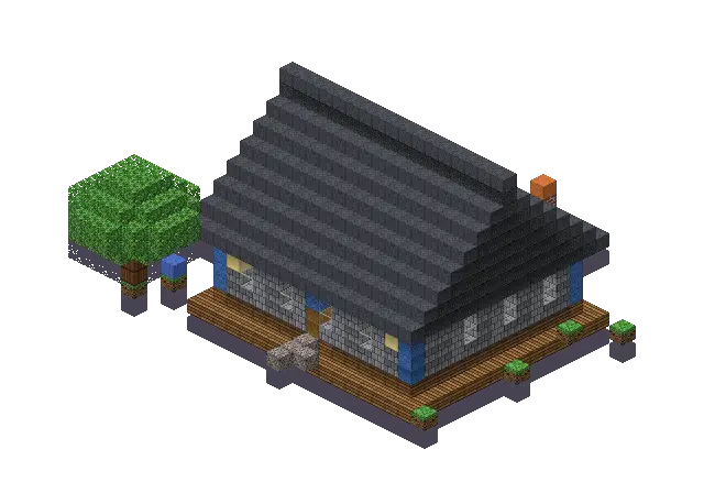 Big magic house, a Minecraft house of 1,189 blocks, rendered by Blocksmith from “a big magic house”