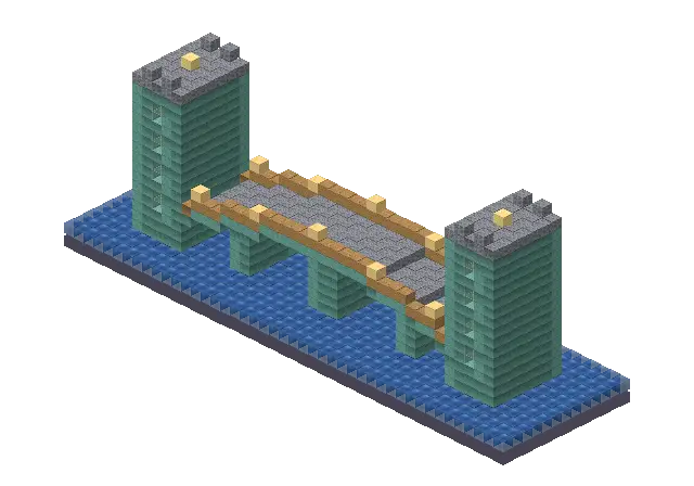 Big ocean bridge, a Minecraft bridge of 1,748 blocks, rendered by Blocksmith from “a big ocean bridge”