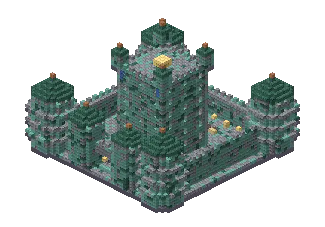 Big ocean palace, a Minecraft castle of 9,732 blocks, rendered by Blocksmith from “a big ocean palace”