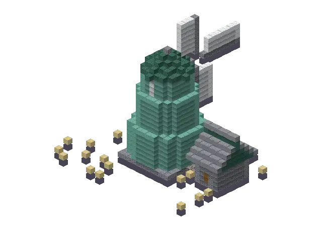 Big ocean windmill, a Minecraft windmill of 1,622 blocks, rendered by Blocksmith from “a big ocean windmill”