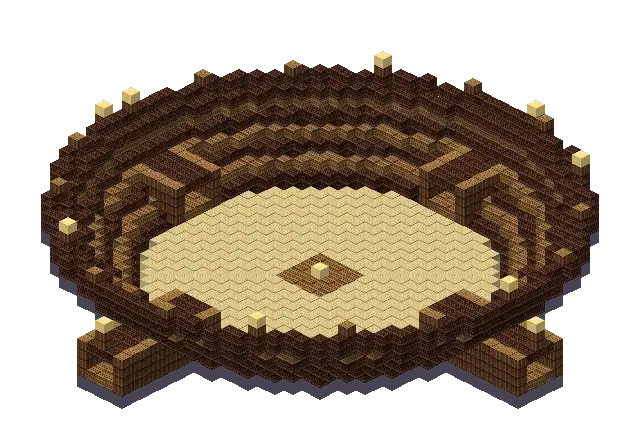 Big wooden arena, a Minecraft arena of 2,717 blocks, rendered by Blocksmith from “a big wooden arena”