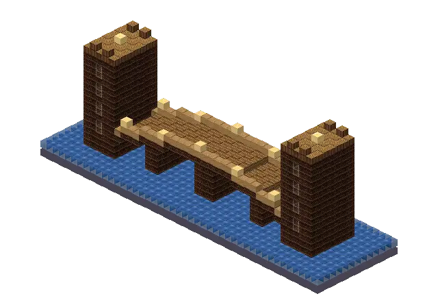 Big wooden bridge, a Minecraft bridge of 1,748 blocks, rendered by Blocksmith from “a big wooden bridge”