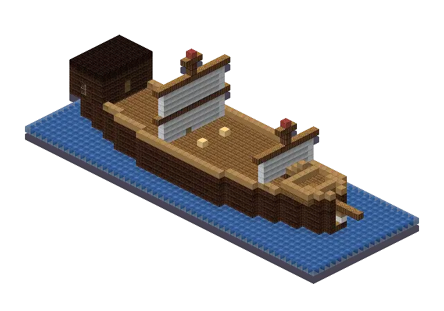 Big wooden ship, a Minecraft ship of 2,473 blocks, rendered by Blocksmith from “a big wooden ship”