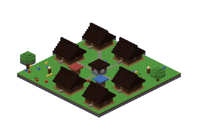 Big wooden village, a Minecraft village of 5,518 blocks, rendered by Blocksmith from “a big wooden village”
