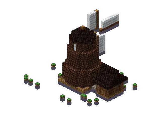 Big wooden windmill, a Minecraft windmill of 1,624 blocks, rendered by Blocksmith from “a big wooden windmill”