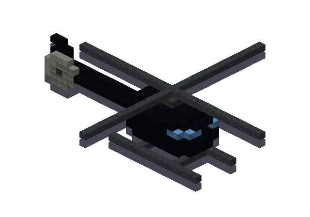 Black helicopter, a Minecraft vehicle of 457 blocks, rendered by Blocksmith from “a black helicopter”