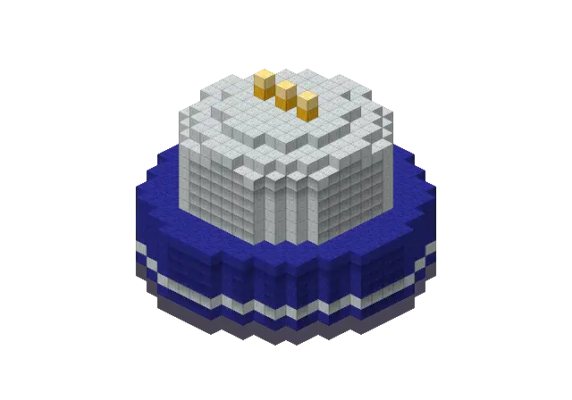 Blue cake, a Minecraft object of 1,384 blocks, rendered by Blocksmith from “a blue cake”