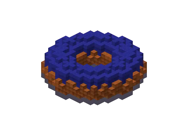 Blue donut, a Minecraft object of 1,584 blocks, rendered by Blocksmith from “a blue donut”