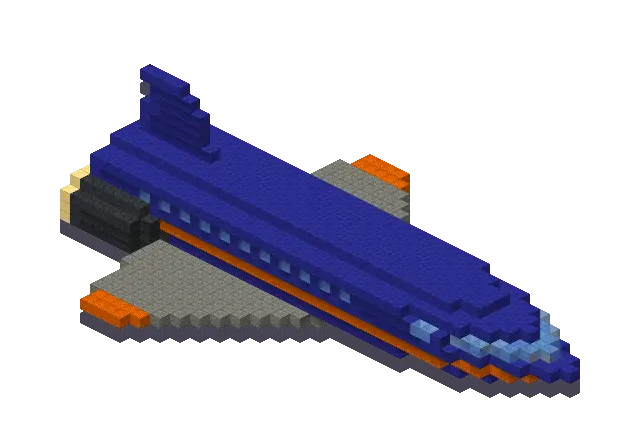 Blue space shuttle, a Minecraft vehicle of 1,646 blocks, rendered by Blocksmith from “a blue space shuttle”