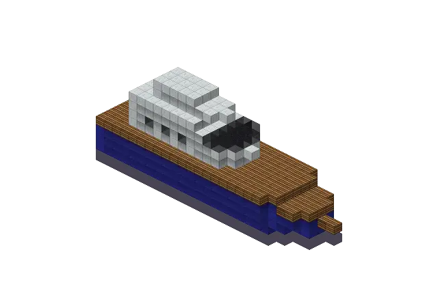 Blue speedboat, a Minecraft vehicle of 673 blocks, rendered by Blocksmith from “a blue speedboat”